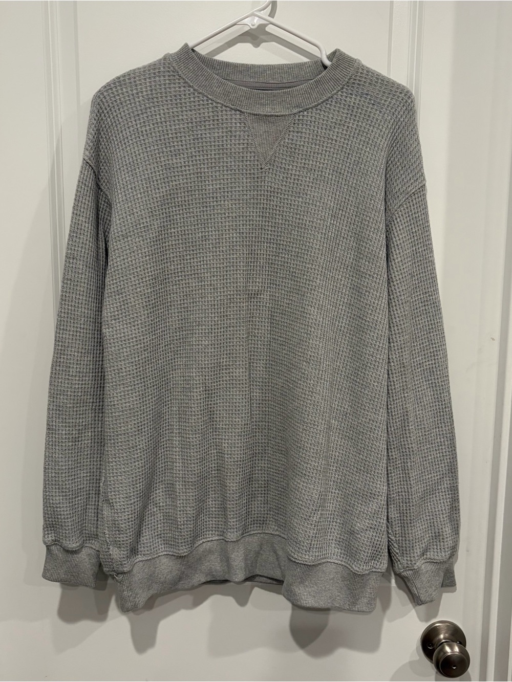 Aerie Light Gray Waffle Crewneck Sweater